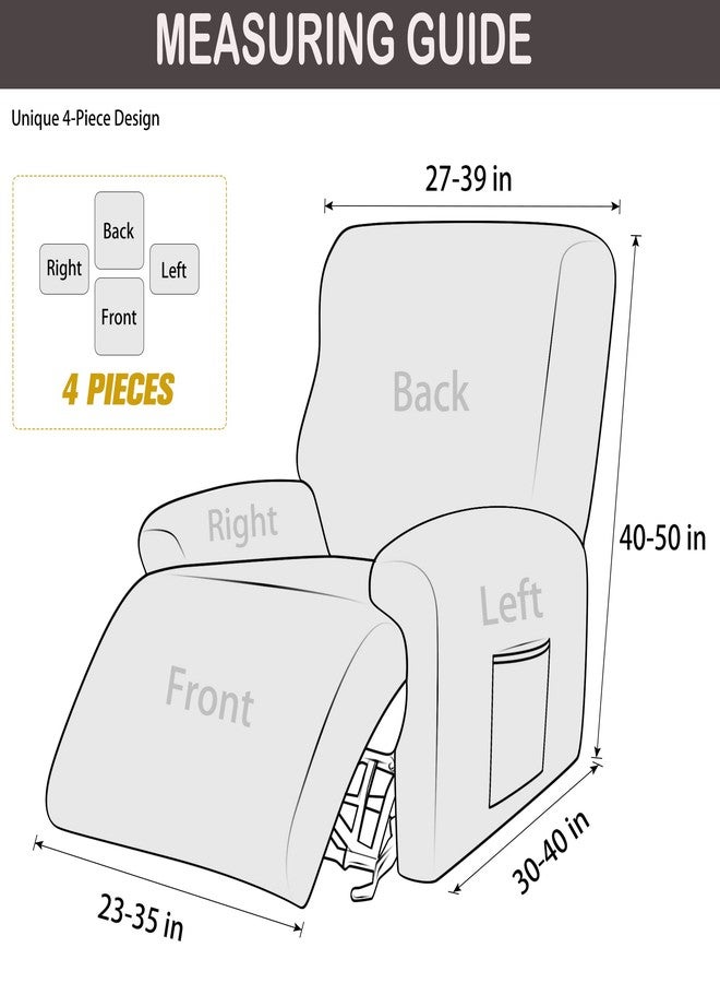 Deisy Dee 4-Piece, 1 Seat Recliner Cover, Soft Velvet Recliner Chair Covers- Stay-in-Place Slipcovers for Recliner Chair (Coffee) - Image 3